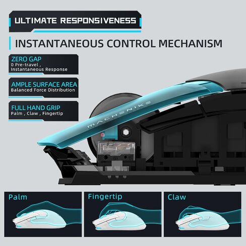 Machenike Wireless Gaming Mouse ، 26،000 dpi ، مستشعر PAW3395 ، RGB الخلفية ، تصميم مريح ، 6 أزرار قابلة للبرمجة ، عمر بطارية طويل ، فئران ذات إضاءة بيضاء متوفرة مع الكمبيوتر الشخصي ، MAC ، MAC in Kuwait
