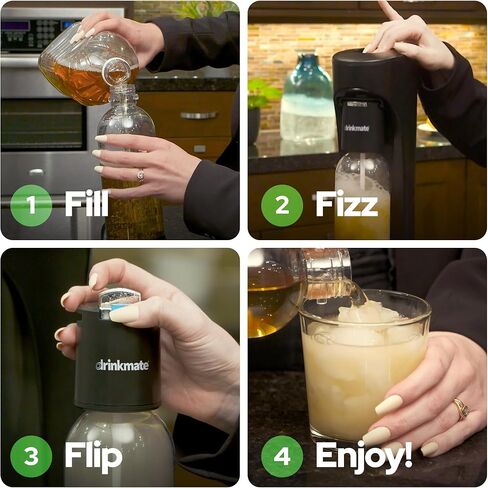 شهية مشروب Omnifizz Water Water و Soda Maker ، كربونات أي مشروب ، حزمة Ultimate - تشمل ثلاثة أسطوانات 60 لتر ثاني أكسيد الكربون ، وزجاجتان كربنة ، و fizz Infuser (أسود غير لامع) in Kuwait
