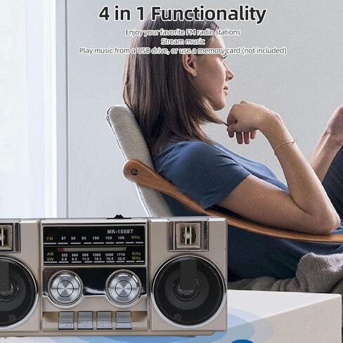 راديو محمول مع مكبر صوت ، FM AM SW Radio Clear Sound Dual 5W Drivers Support USB Support ، مع Type C Charging ، For Garden Bathroom Park (Golden) in Kuwait