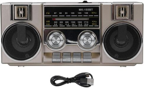 راديو محمول مع مكبر صوت ، FM AM SW Radio Clear Sound Dual 5W Drivers Support USB Support ، مع Type C Charging ، For Garden Bathroom Park (Golden) in Kuwait
