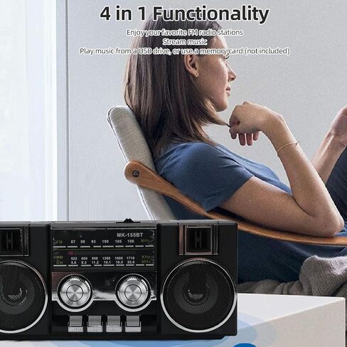 Heayzoki Portable FM AM SW Radio, 4 in 1 Full Band Radio with RGB Bluetooth Speaker, Clear Sound Quality, Dual 5W Drivers, Type C Charging, Lightweight for Garden Park Bathroom (Black) in Saudi Arabia
