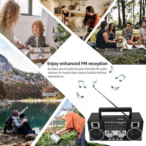 Heayzoki Portable FM AM SW Radio, 4 in 1 Full Band Radio with RGB Bluetooth Speaker, Clear Sound Quality, Dual 5W Drivers, Type C Charging, Lightweight for Garden Park Bathroom (Black) in Saudi Arabia