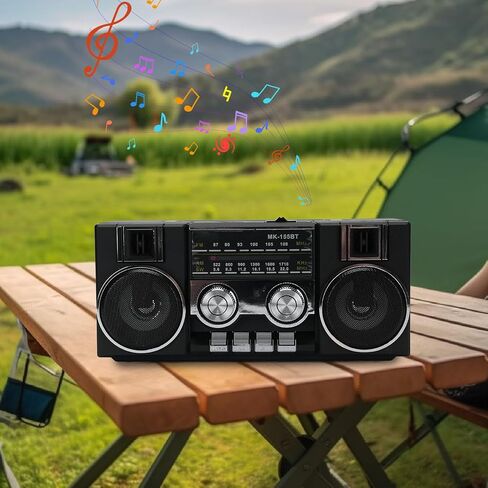Heayzoki Portable FM AM SW Radio, 4 in 1 Full Band Radio with RGB Bluetooth Speaker, Clear Sound Quality, Dual 5W Drivers, Type C Charging, Lightweight for Garden Park Bathroom (Black) in Saudi Arabia