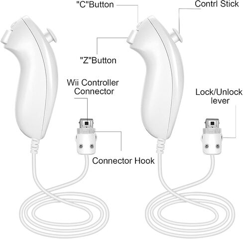 ANGUANSE Wii Nunchuck 2 Pack Nunchuck Controller Joystick Gamepad Replacement for wii Controller Nunchuck, Compatible with Wii Video Game Gamepads (White) in Saudi Arabia