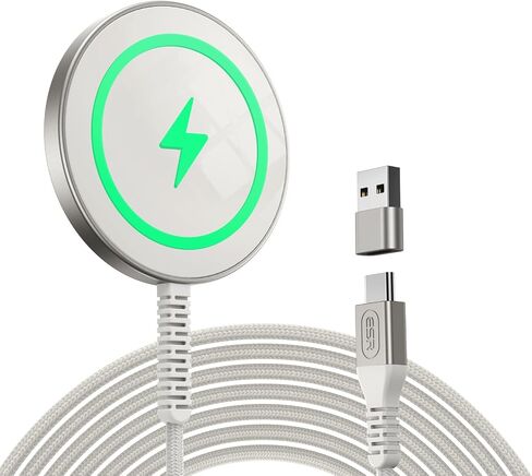 ESR for MagSafe Charger 15W Wireless Charger for iPhone 16 Pro Max/16 Pro/16/16 Plus/15/14/13/12 Apple Magnetic Charging Pad for AirPods 4/3/Pro/Pro 2 Galaxy S25 Series with Dual USB A/C Ports, Silver in Saudi Arabia