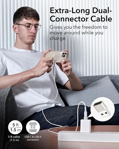 ESR for MagSafe Charger 15W Wireless Charger for iPhone 16 Pro Max/16 Pro/16/16 Plus/15/14/13/12 Apple Magnetic Charging Pad for AirPods 4/3/Pro/Pro 2 Galaxy S25 Series with Dual USB A/C Ports, Silver in Saudi Arabia