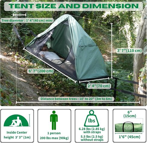 Lay Flat Hammock Tent - Waterproof Hammocks Tents for Camping with Mosquito net - Ultra Light Rain and Fly Proof Sleeping shelter Hybrid Hammok for Adults - All Weather and Seasons in Saudi Arabia
