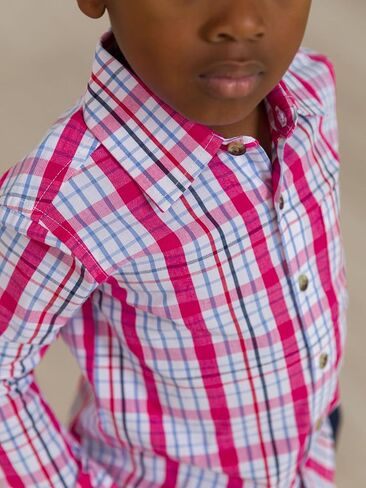 RUGGEDBUTTS® Boys Solid Cotton Long Sleeve Button Down Shirt with Button Tabs in Kuwait