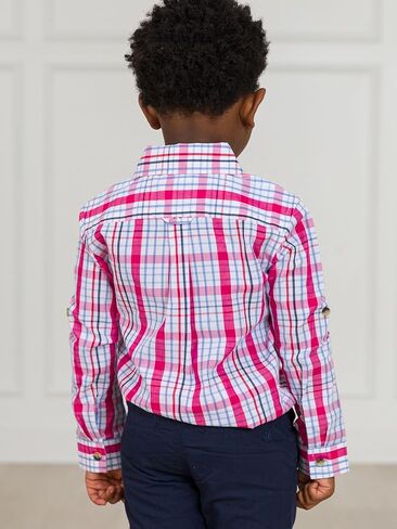 RUGGEDBUTTS® Boys Solid Cotton Long Sleeve Button Down Shirt with Button Tabs in Kuwait