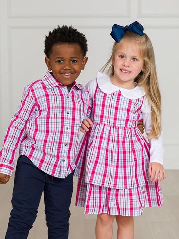 RUGGEDBUTTS® Boys Solid Cotton Long Sleeve Button Down Shirt with Button Tabs in Kuwait