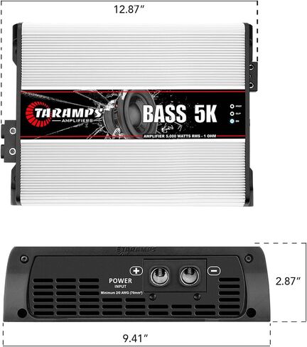 Taramps Bass 5K 1 OHM 1 Channel 5000 Watts RMS MAX ، AULL Range Car Audio ، Monoblock ، مؤشر شاشة LED ، مضخم الفئة D ، كروس ، أمبير أبيض 5K ، جودة الصوت in Saudi Arabia