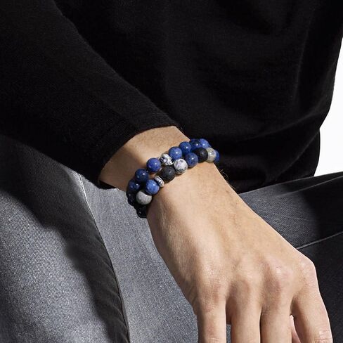 AWNL سوار من الفضة الإسترليني على شكل جمجمة مزدوج الخرز مع أحجار كريمة طبيعية دومورتيريت وأحجار بيكاسو البركانية هدية للرجال، 5.9 بوصة - 7.5 بوصة in Kuwait