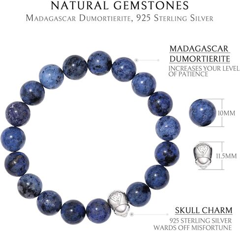 AWNL سوار من الفضة الإسترليني على شكل جمجمة مزدوج الخرز مع أحجار كريمة طبيعية دومورتيريت وأحجار بيكاسو البركانية هدية للرجال، 5.9 بوصة - 7.5 بوصة in Kuwait