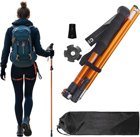 Collapsible Trekking Poles,7075 Aluminum Adjustable 43.3"-51.2" Hiking Poles, Quick-Lock Design,Walking Sticks for Hiking/Camping/Travel,1pc(Matte Orange) in Saudi Arabia