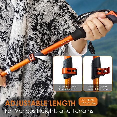 Collapsible Trekking Poles,7075 Aluminum Adjustable 43.3"-51.2" Hiking Poles, Quick-Lock Design,Walking Sticks for Hiking/Camping/Travel,1pc(Matte Orange) in Saudi Arabia
