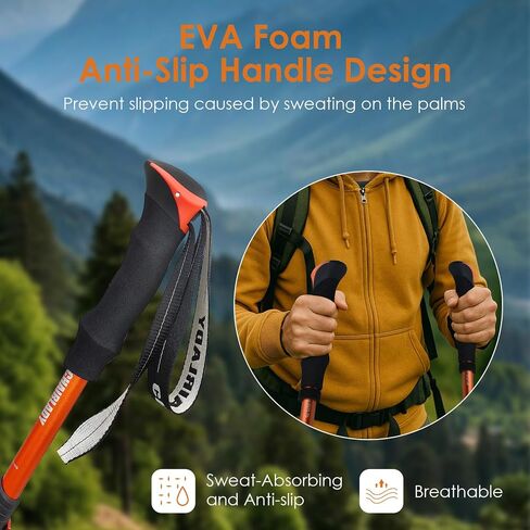Collapsible Trekking Poles,7075 Aluminum Adjustable 43.3"-51.2" Hiking Poles, Quick-Lock Design,Walking Sticks for Hiking/Camping/Travel,1pc(Matte Orange) in Saudi Arabia