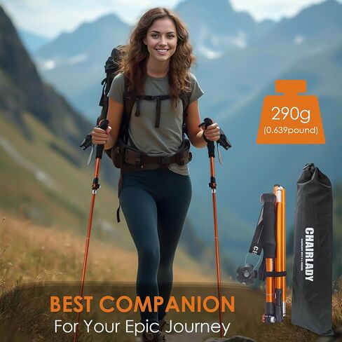 Collapsible Trekking Poles,7075 Aluminum Adjustable 43.3"-51.2" Hiking Poles, Quick-Lock Design,Walking Sticks for Hiking/Camping/Travel,1pc(Matte Orange) in Saudi Arabia