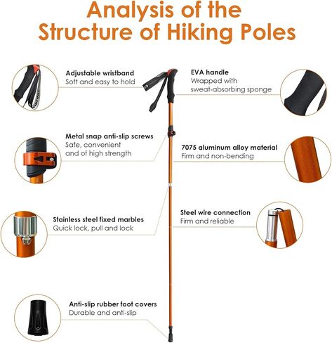 Collapsible Trekking Poles,7075 Aluminum Adjustable 43.3"-51.2" Hiking Poles, Quick-Lock Design,Walking Sticks for Hiking/Camping/Travel,1pc(Matte Orange) in Saudi Arabia