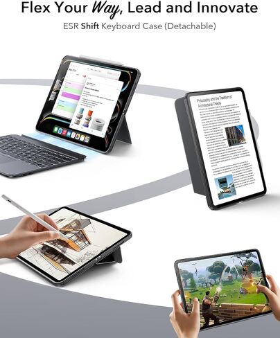 ESR لـ iPad Pro 13 "(M4) 2024 CASE مع لوحة المفاتيح ، لوحة المفاتيح القابلة للفصل المغناطيسية ، أوضاع الصورة/المناظر الطبيعية ، نقرة كبيرة-أي مكان تتبعه ، مفاتيح الإضاءة الخلفية ، سلسلة Shift ، Gray Dark in Saudi Arabia