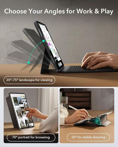 ESR لـ iPad Pro 13 "(M4) 2024 CASE مع لوحة المفاتيح ، لوحة المفاتيح القابلة للفصل المغناطيسية ، أوضاع الصورة/المناظر الطبيعية ، نقرة كبيرة-أي مكان تتبعه ، مفاتيح الإضاءة الخلفية ، سلسلة Shift ، Gray Dark in Saudi Arabia