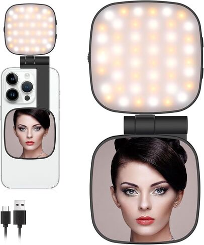 ضوء سيلفي المغناطيسي متوافق مع Magsafe iPhone ، CRI 95+ 700LX/0.3M قابلة للطي LED FILL FILL LING مع مرآة كاملة لتصوير مكياج التصوير الفوتوغرافي مؤتمر الفيديو TIKTOK (M27-WHITE) in Kuwait