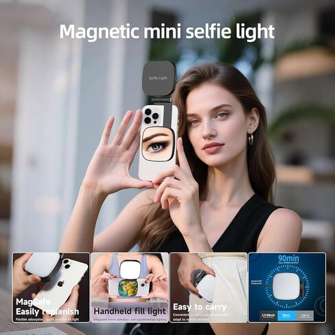 ضوء سيلفي المغناطيسي متوافق مع Magsafe iPhone ، CRI 95+ 700LX/0.3M قابلة للطي LED FILL FILL LING مع مرآة كاملة لتصوير مكياج التصوير الفوتوغرافي مؤتمر الفيديو TIKTOK (M27-WHITE) in Kuwait