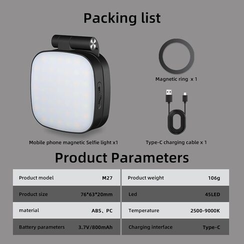 ضوء سيلفي المغناطيسي متوافق مع Magsafe iPhone ، CRI 95+ 700LX/0.3M قابلة للطي LED FILL FILL LING مع مرآة كاملة لتصوير مكياج التصوير الفوتوغرافي مؤتمر الفيديو TIKTOK (M27-WHITE) in Kuwait