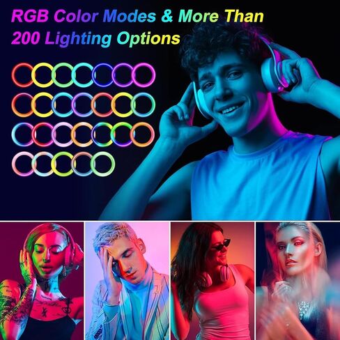 13" RGB Selfie Ring Light with Stand 76" Tall & 2 Phone Holders, Tablet Holder, Sunset Lamp & 51 Color Modes, Desk Tripod, 12 Dimming Levels Halo Light, LED Camera Ringlight for iPhone/TikTok/YouTube in Saudi Arabia