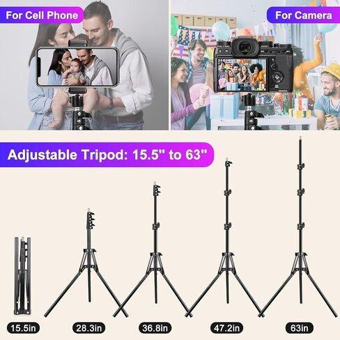 13" RGB Selfie Ring Light with Stand 76" Tall & 2 Phone Holders, Tablet Holder, Sunset Lamp & 51 Color Modes, Desk Tripod, 12 Dimming Levels Halo Light, LED Camera Ringlight for iPhone/TikTok/YouTube in Saudi Arabia
