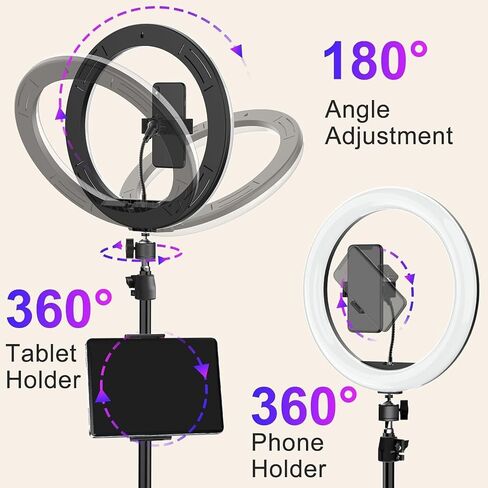 13" RGB Selfie Ring Light with Stand 76" Tall & 2 Phone Holders, Tablet Holder, Sunset Lamp & 51 Color Modes, Desk Tripod, 12 Dimming Levels Halo Light, LED Camera Ringlight for iPhone/TikTok/YouTube in Saudi Arabia