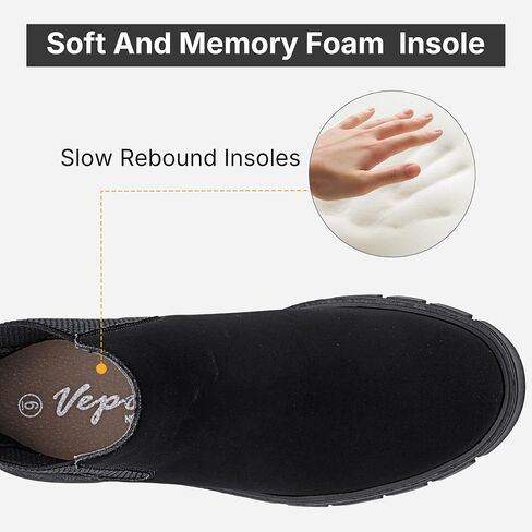 Women's Chunky Platform Chelsea Ankle Boots, Slip On Design | Comfortable dressy booties,memory foam insole and elastic side panels,polished styling for work and weekends in Saudi Arabia