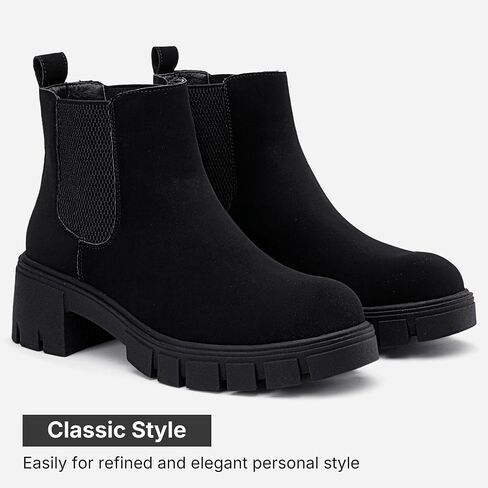 Women's Chunky Platform Chelsea Ankle Boots, Slip On Design | Comfortable dressy booties,memory foam insole and elastic side panels,polished styling for work and weekends in Saudi Arabia