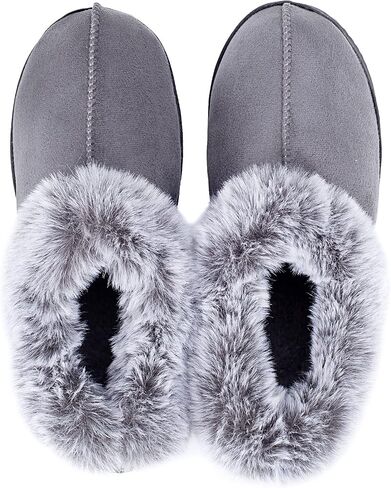 UBXRIN Womens Fuzzy Memory Foam Slippers Boots Cozy Faux Fur House Shoes Indoor Outdoor Rubber Sole Anti-Skid in Saudi Arabia