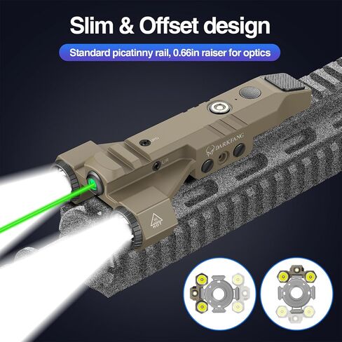 Darkfang 1450 Lumen تكتيكي المصباح مع التحرير والسرد الأخضر ليزر شعاع ، مصباح سلاح قابلية للتصميم منخفضة التصميم لبيكاتيني سكة حديد in Kuwait