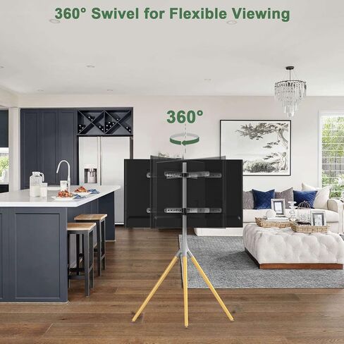 Easel TV Stand with Tripod Base for 45-65 inch Flat Screen up to 77lbs, Height Adjustable TV Stand Tripod for Living Room w/Cable Ties, 180°Swivel, Black in Saudi Arabia