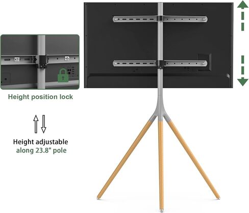 Easel TV Stand with Tripod Base for 45-65 inch Flat Screen up to 77lbs, Height Adjustable TV Stand Tripod for Living Room w/Cable Ties, 180°Swivel, Black in Saudi Arabia