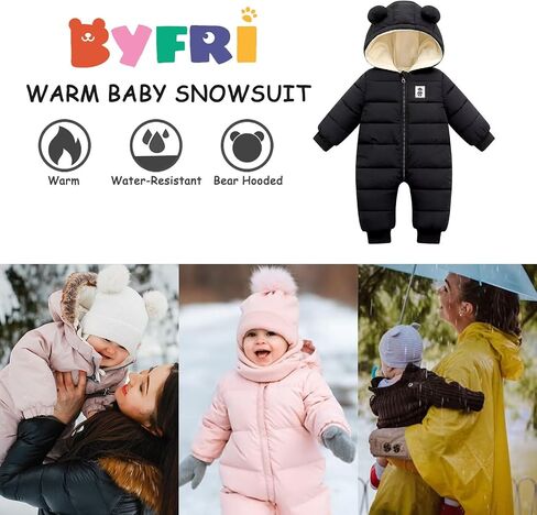 BYFRI Baby Boys Girls Snowsuit Infant Winter Clothes Newborn Hooded Jacket Toddler Jumpsuit Coat in Saudi Arabia