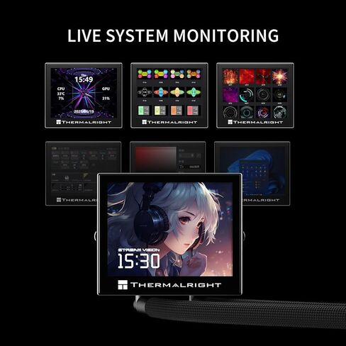 Thermalright Stream Vision 360 BLACK-AIO CILLER ، تبريد الماء 3x120 مم ، شاشة 3.5 بوصة LCD مع مروحة مضمنة ، ل AM4/AM5 ، LGA1700/1851 ، رأس تبريد مغناطيسي عالي الأداء ل 640 × 480 in Kuwait