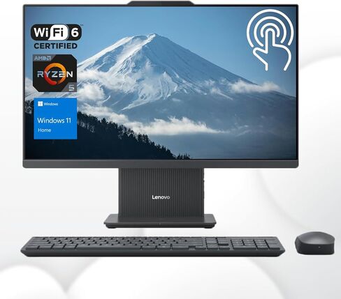 Lenovo 2024 IdeaCentre 27" All-in-One, FHD 100Hz Touchscreen, AMD Ryzen 5 7535HS, 16GB DDR5 RAM, 1TB SSD, Wireless KB & Mouse, Wireless Charging Base, RJ-45, Wi-Fi 6, Webcam, W11H, Grey in Saudi Arabia