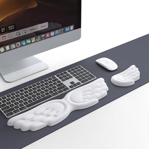 Angel Wing Wrist Rest Ergonomic Memory Foam Wrist Rest for Computer Keyboard Mouse Set, Cute Gaming Keyboard Cushion Hand Support PU Leather Surface Anti-Slip Waterproof Dirt Resistant White in Saudi Arabia