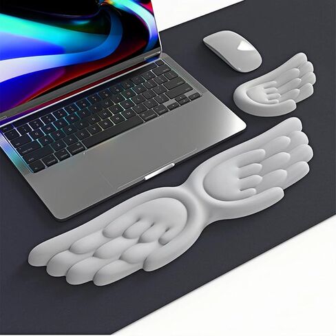 Angel Wing Wrist Rest Ergonomic Memory Foam Wrist Rest for Computer Keyboard Mouse Set, Cute Gaming Keyboard Cushion Hand Support PU Leather Surface Anti-Slip Waterproof Dirt Resistant White in Saudi Arabia