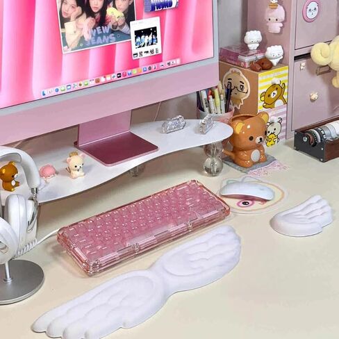 Angel Wing Wrist Rest Ergonomic Memory Foam Wrist Rest for Computer Keyboard Mouse Set, Cute Gaming Keyboard Cushion Hand Support PU Leather Surface Anti-Slip Waterproof Dirt Resistant White in Saudi Arabia