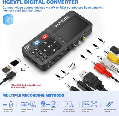 VHS to Digital Converter with 3" Display, AV & HDMI Video Capture Device, VCR to Digital Recorder for VHS Tapes, Hi8, Mini DV, DVD, Camcorders, Gaming, TV Box – USB/TF Storage-Black in Saudi Arabia