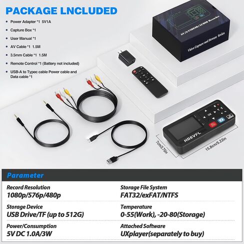 VHS to Digital Converter with 3" Display, AV & HDMI Video Capture Device, VCR to Digital Recorder for VHS Tapes, Hi8, Mini DV, DVD, Camcorders, Gaming, TV Box – USB/TF Storage-Black in Saudi Arabia