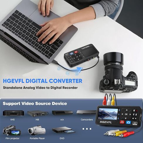 VHS to Digital Converter with 3" Display, AV & HDMI Video Capture Device, VCR to Digital Recorder for VHS Tapes, Hi8, Mini DV, DVD, Camcorders, Gaming, TV Box – USB/TF Storage-Black in Saudi Arabia