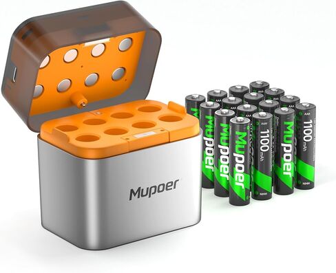 Rechargeable AAA Batteries with Box 16 Pack,Battery Box for AA/AAA Rechargeable Battery,Triple A NiMH Solar Batteries 1100mAh 1.2V,Pilas Recargables,Removable Box for NiMH/Lithium in Kuwait
