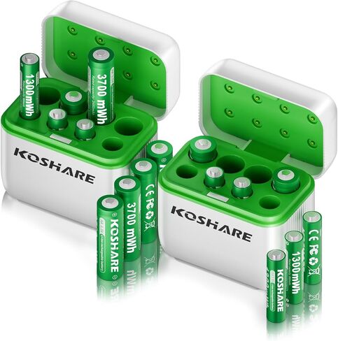 Rechargeable Lithium Battery with Charger,2 Boxes of 16pcs 1.5V 3700mWh AA and 1300mWh AAA High Capacity Li-ion Batteries,Reach up to 1200 Times (Black+Green, (4AA4AAA+8Slot Charger)*2) in Saudi Arabia