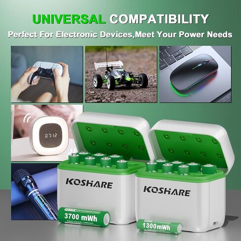 Rechargeable Lithium Battery with Charger,2 Boxes of 16pcs 1.5V 3700mWh AA and 1300mWh AAA High Capacity Li-ion Batteries,Reach up to 1200 Times (Black+Green, (4AA4AAA+8Slot Charger)*2) in Saudi Arabia