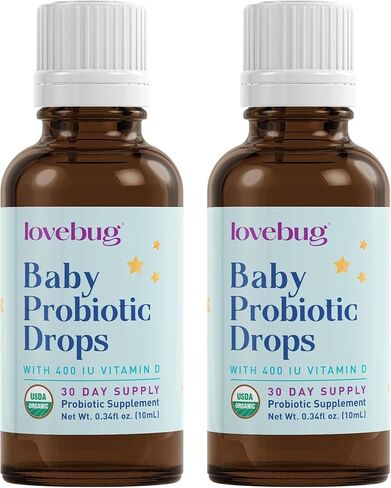 LOVEBUG Baby Probiotic Drops - Organic Probiotics for Immune Support and Baby Constipation & Colic Relief - Tasteless & Sugar-Free Liquid Drops for Newborns, Babies & Infants (0-12 Months) - 10ml in Saudi Arabia