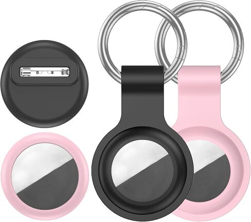 [4 Pack Family Set] Case Compatible with Apple AirTag Holder, 2 Keyring + 2 Pin-Style Secure Protectors, Durable Silicone Anti-Loss Shockproof GPS Cover for Kids, Pets, Bags, Luggage Tracking in Saudi Arabia